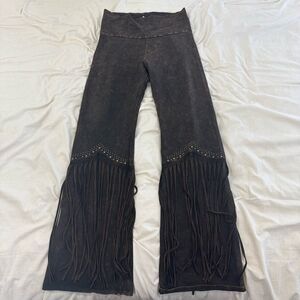 T Party Fringe Flare Pants Brown Boho Festival Size L
